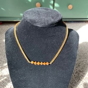 Amber tiger eye beaded gold necklace